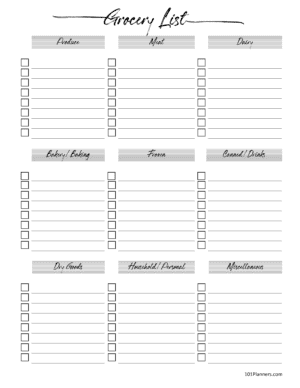 printable grocery shopping list categories