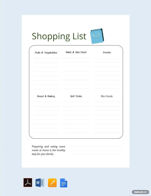 printable grocery shopping list uk