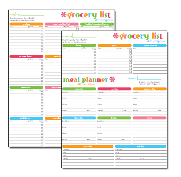 Make it sparkle!: Free Printable: Grocery and Menu Super Planner