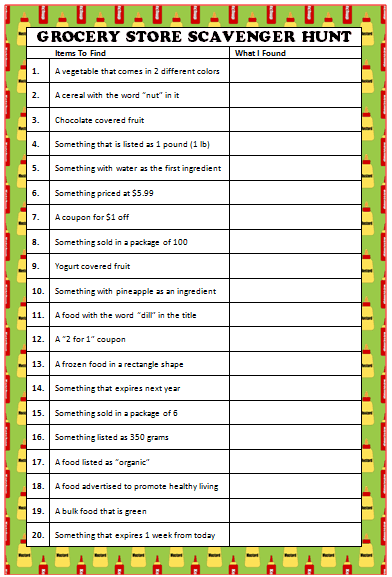 printable grocery store scavenger hunt