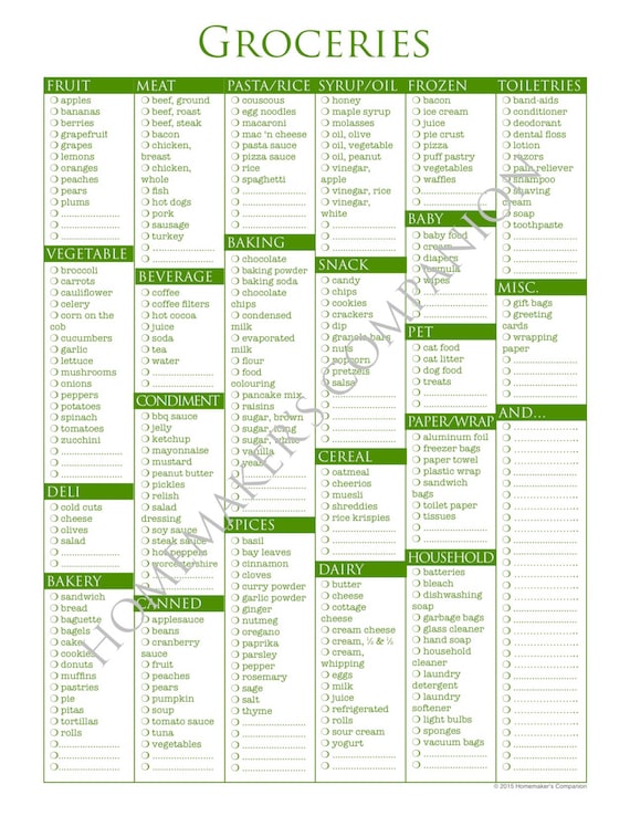 Free printable grocery store shopping list Download Free printable