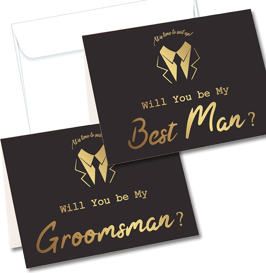 Lady &  Home Best Man Proposal Cards 6 Cards Will You Be My Groomsman and 2  Will You Be My Best Man with 8 White Envelopes (Black Quiggles)