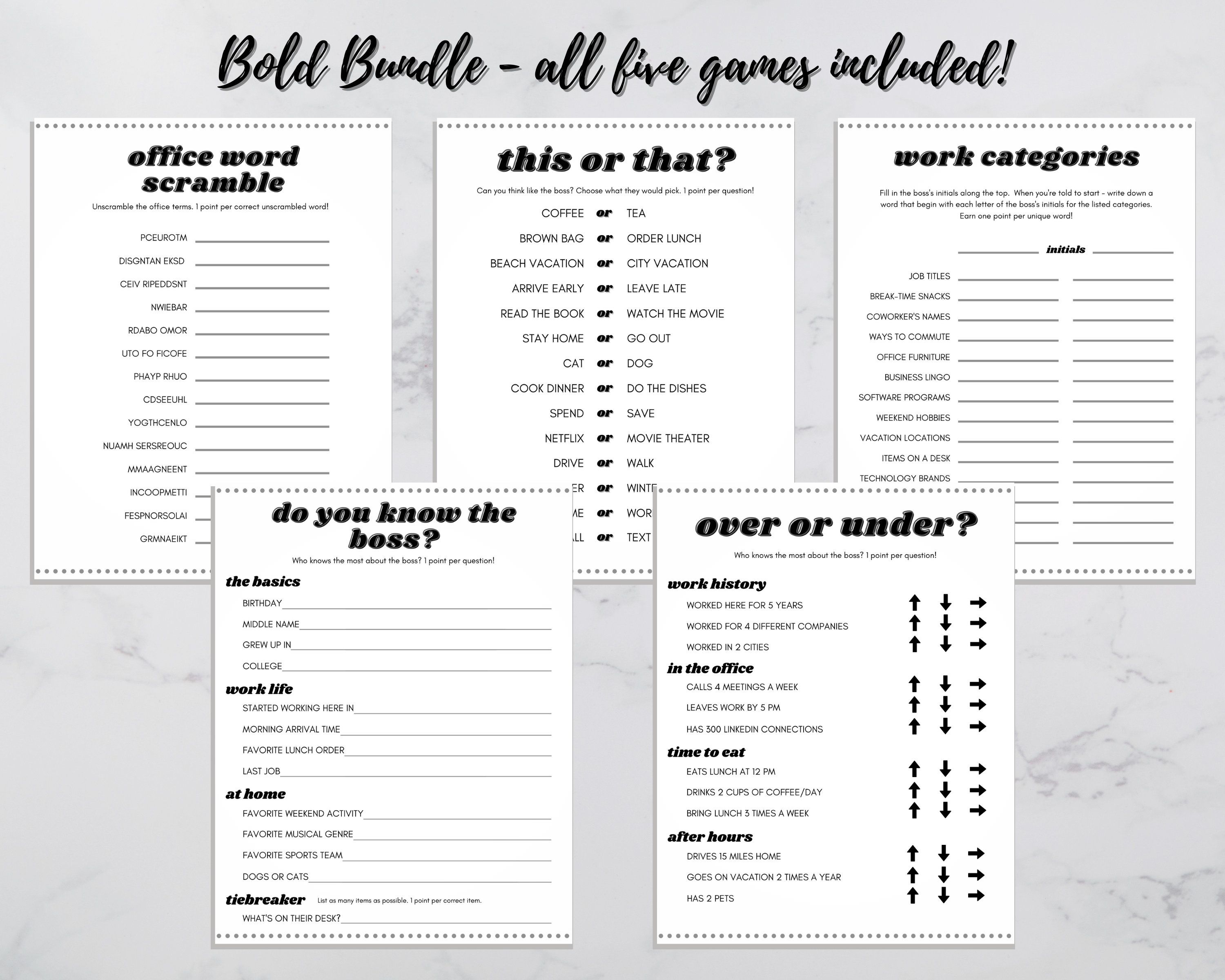 5 Printable Work Party Games Bundle, Virtual Happy Hour Activity ...