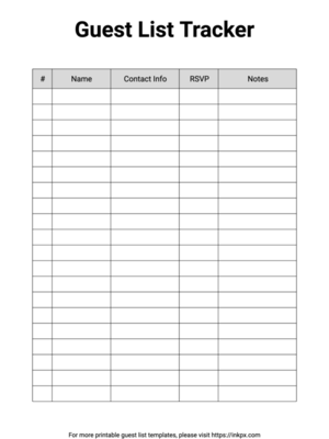 Free Printable Guest List Template For Wedding in PDF, PNG and JPG ...