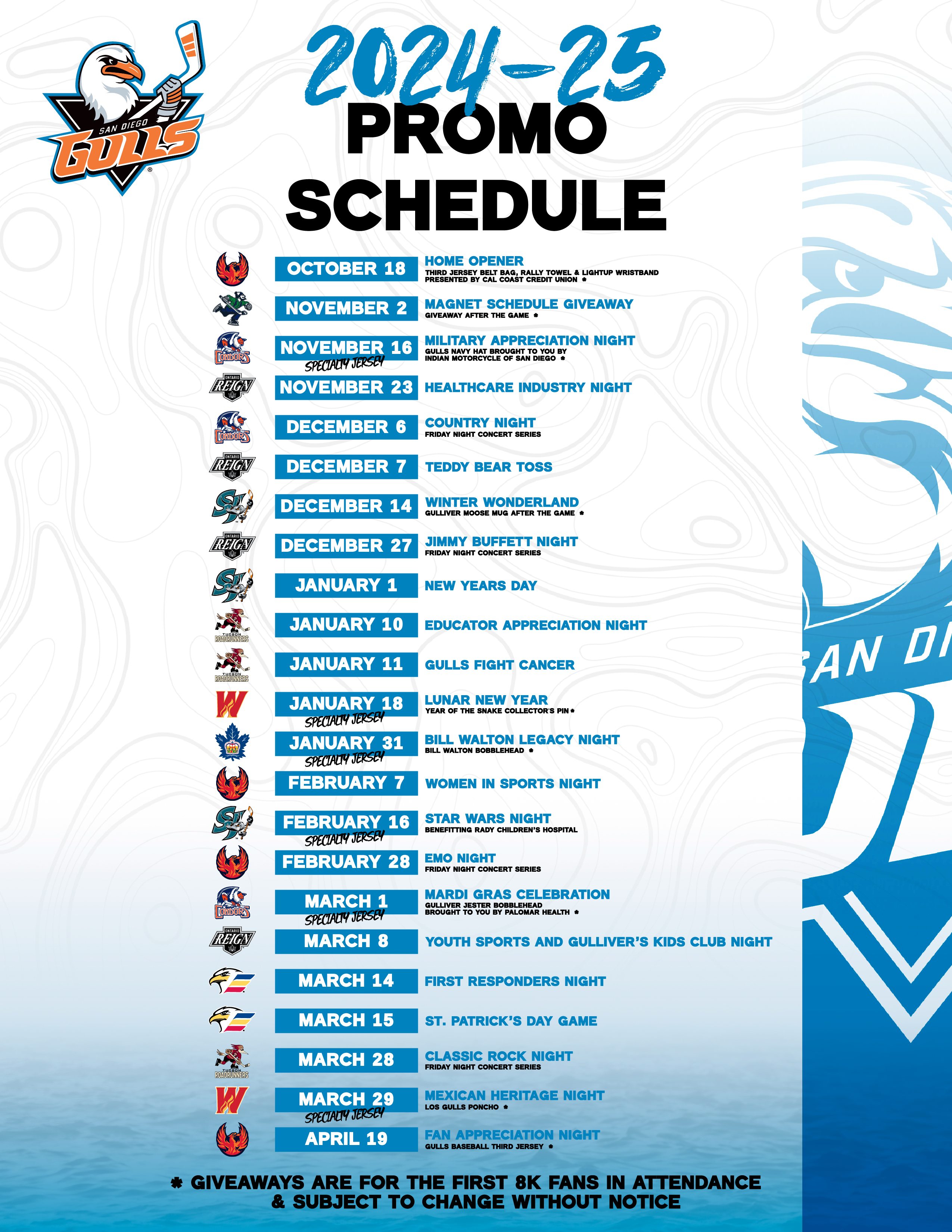 San Diego Gulls 2023-24 Promotions Schedule | San Diego Gulls