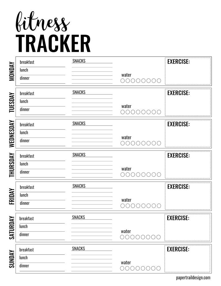 Health &  Fitness Tracker Free Printable Planner Page - Paper Trail ...