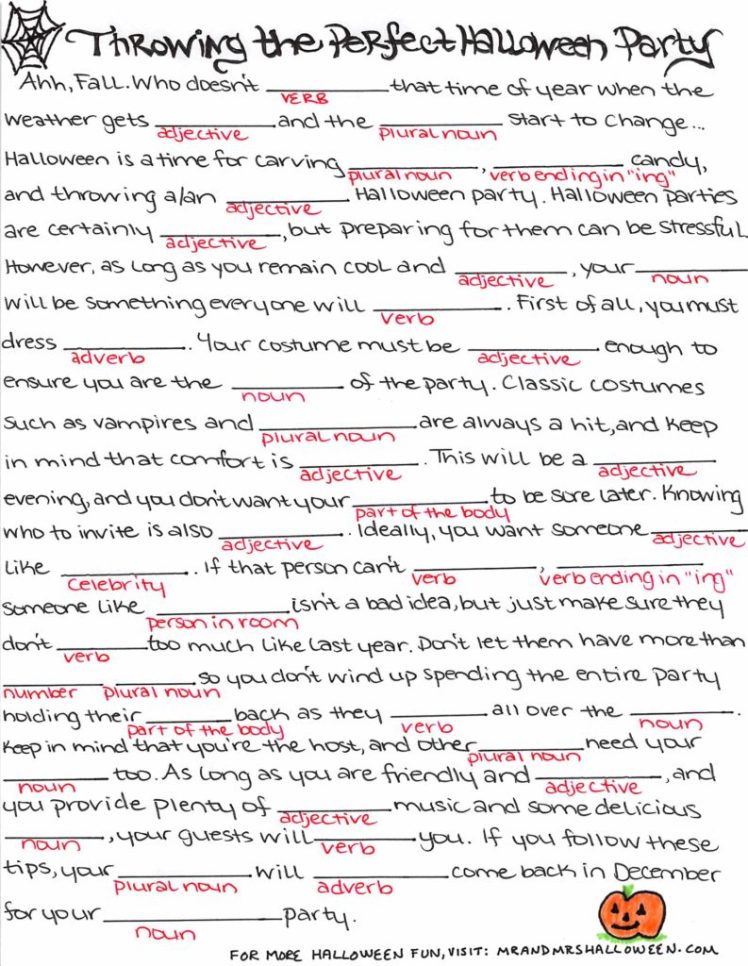 Halloween Mad Lib: Throwing the Perfect Halloween Party - Mr. and ...