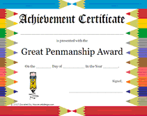 Printable Great Penmanship Award Certificate - Childrens Awards ...