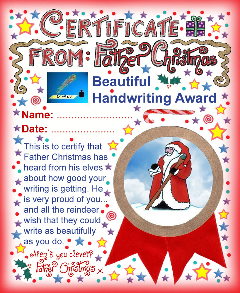 Father Christmas Certificate: Award for Beautiful Handwriting ...