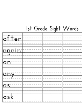 1st Grade Dolch Sight Word Handwriting worksheets
