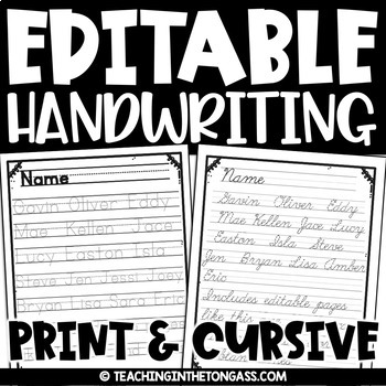 Handwriting Practice Print Cursive EDITABLE Name Writing Morning Work
