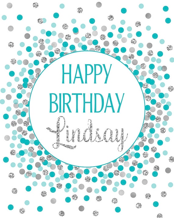 Personalized Happy Birthday Sign Teal Silver Birthday Decorations ...