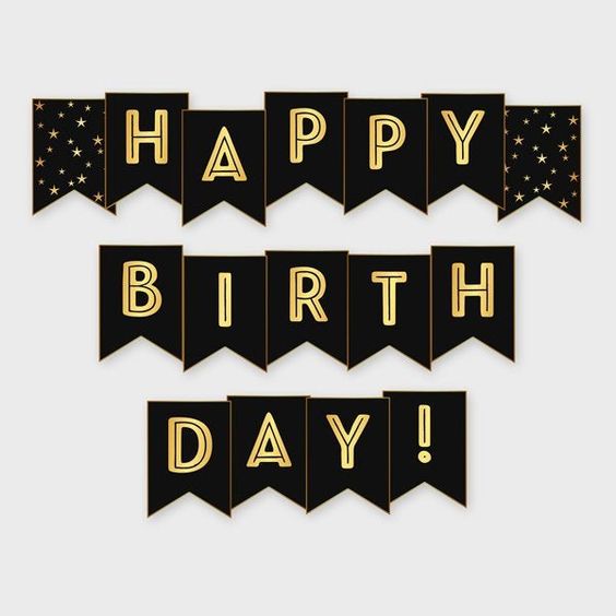 Happy Birthday Printable Banner, Black &  Gold - Birthday Party ...