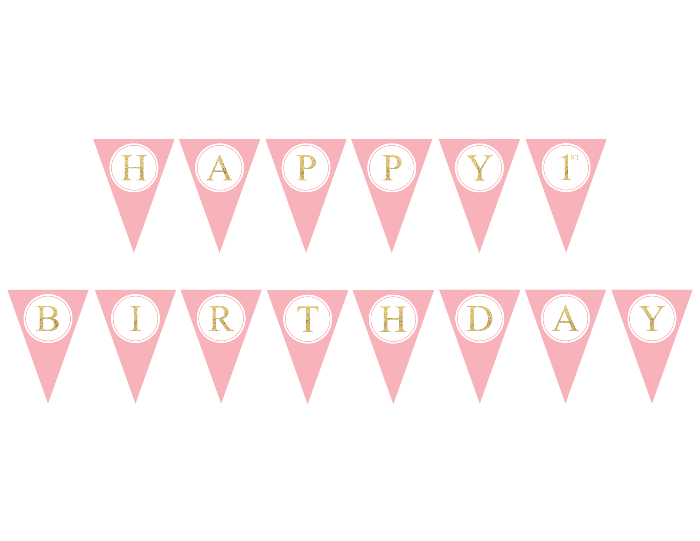 Printable Happy Birthday Pennant Banner - Gold Glitter Letters