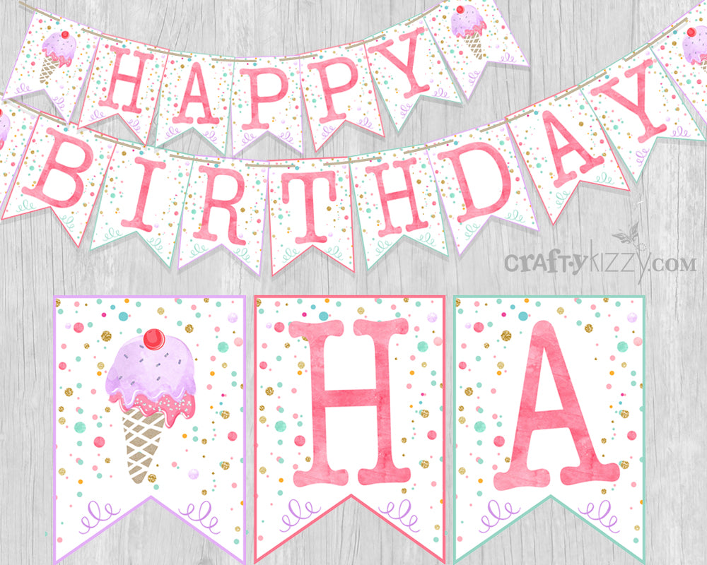 printable happy birthday pennant banner