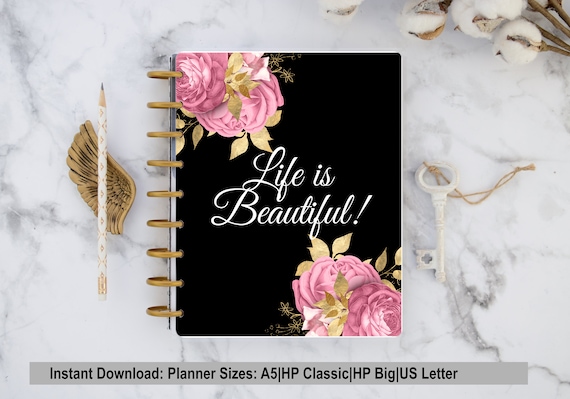 Pink Florals Happy Planner Cover HP Printable Cover Life is ...