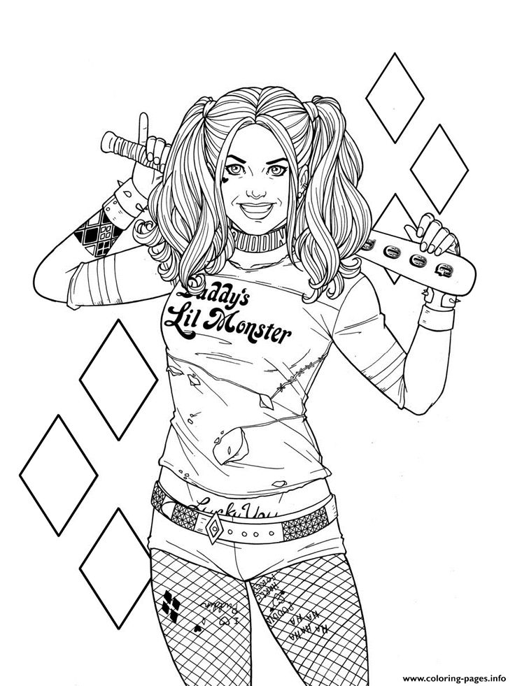 Harley Quinn Tattoo Lil Monster Coloring page Printable