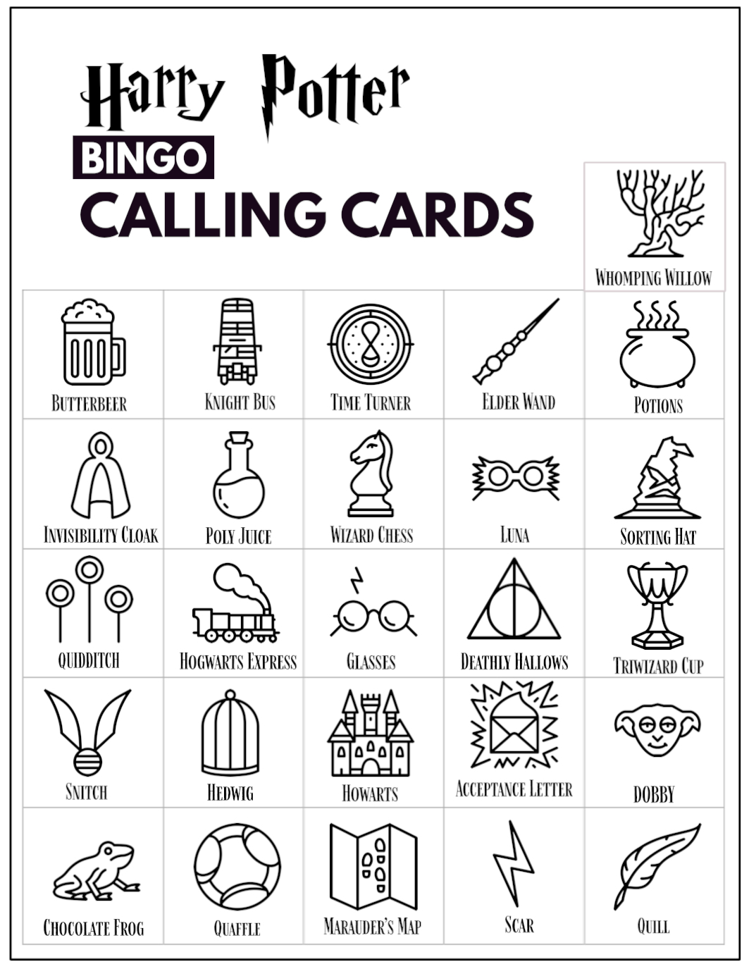 printable harry potter bingo cards