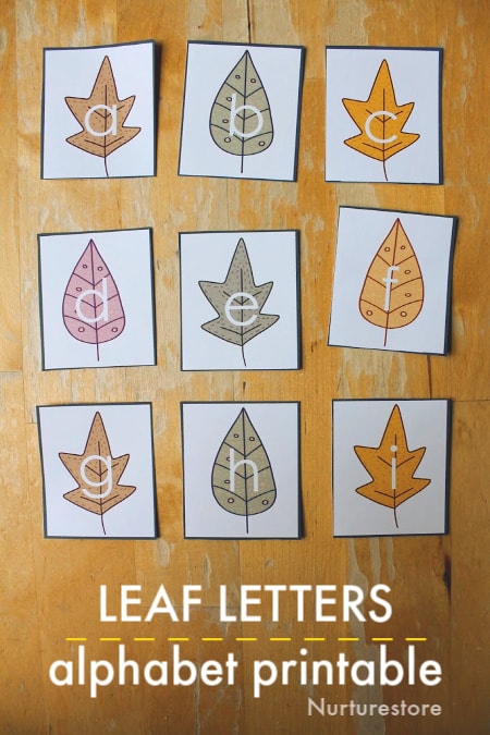 Leaf letters printable for fall spelling activities - NurtureStore