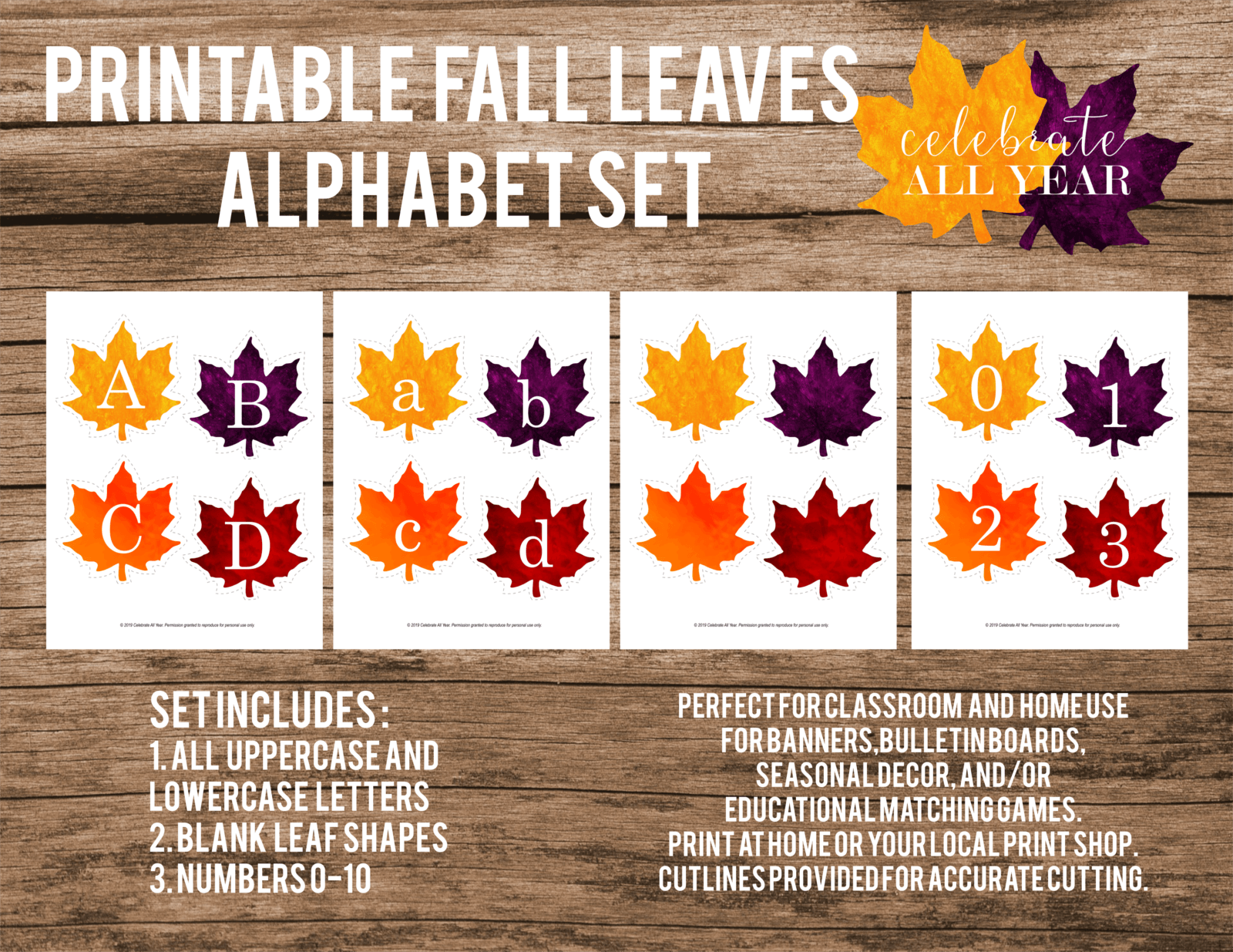 Printable Fall Leaves Alphabet Set - Celebrate All Year