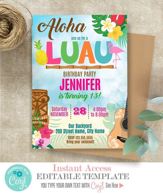 printable hawaiian party invitations