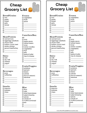 printable healthy grocery list on a budget