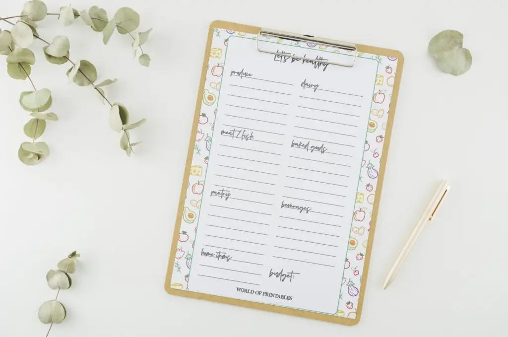 printable healthy grocery list on a budget