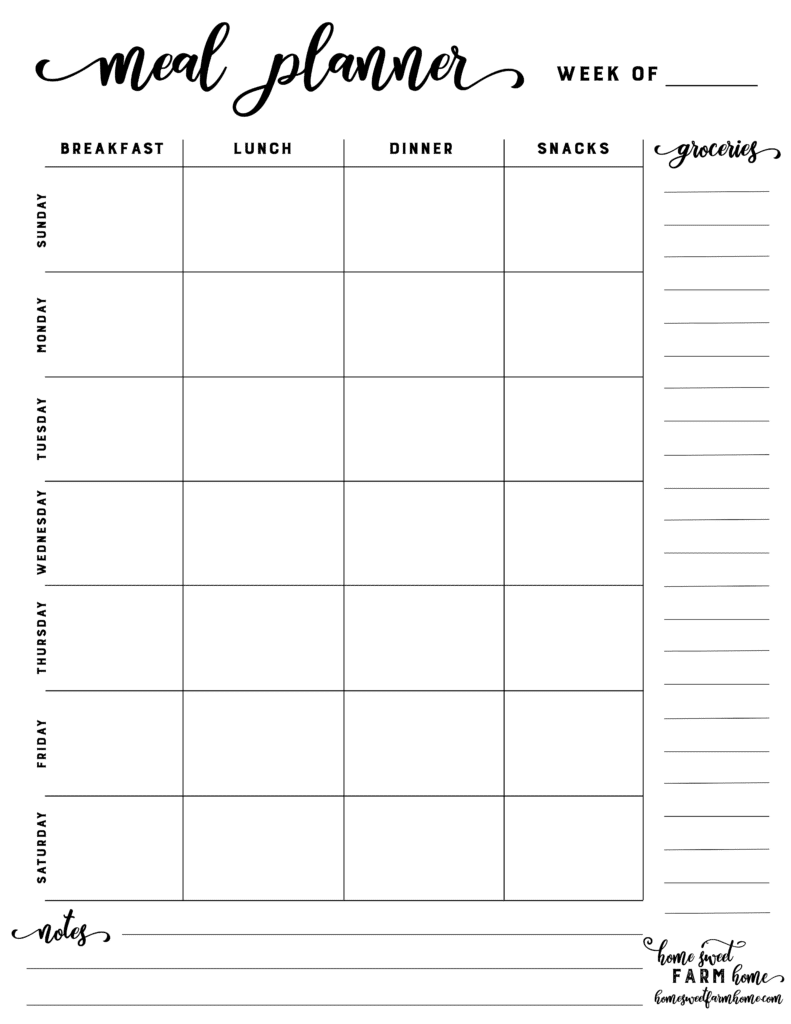 printable healthy meal planner