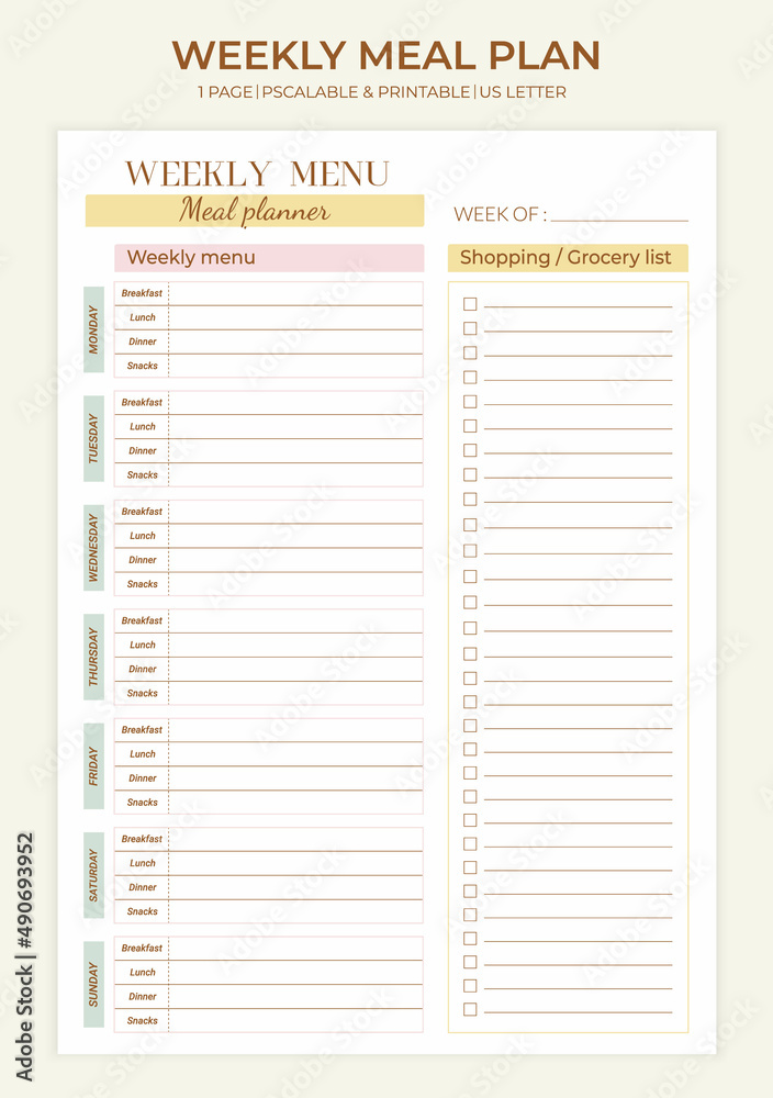 Minimalist Weekly Meal Planner printable template. Meal planning ...