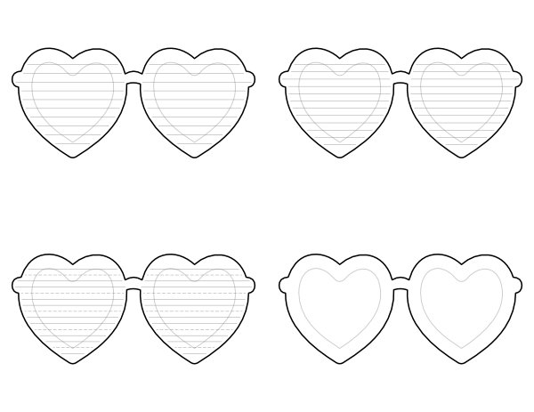 Free Printable Heart Glasses-Shaped Writing Templates