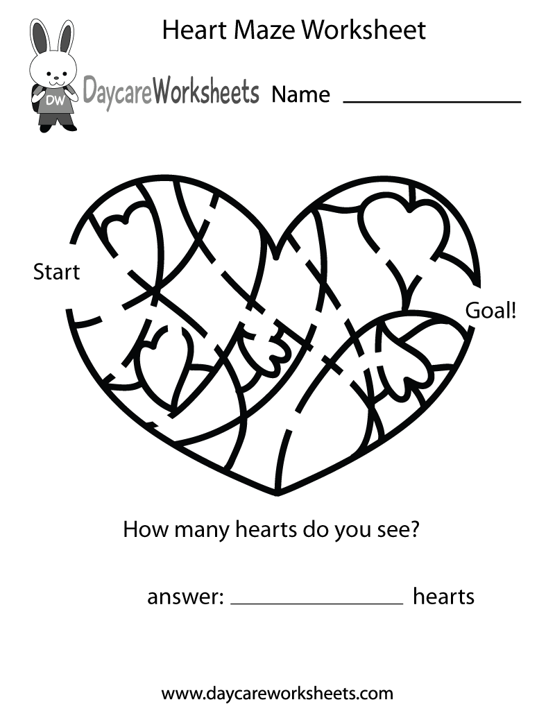 Free Printable Heart Maze Worksheet for Preschool