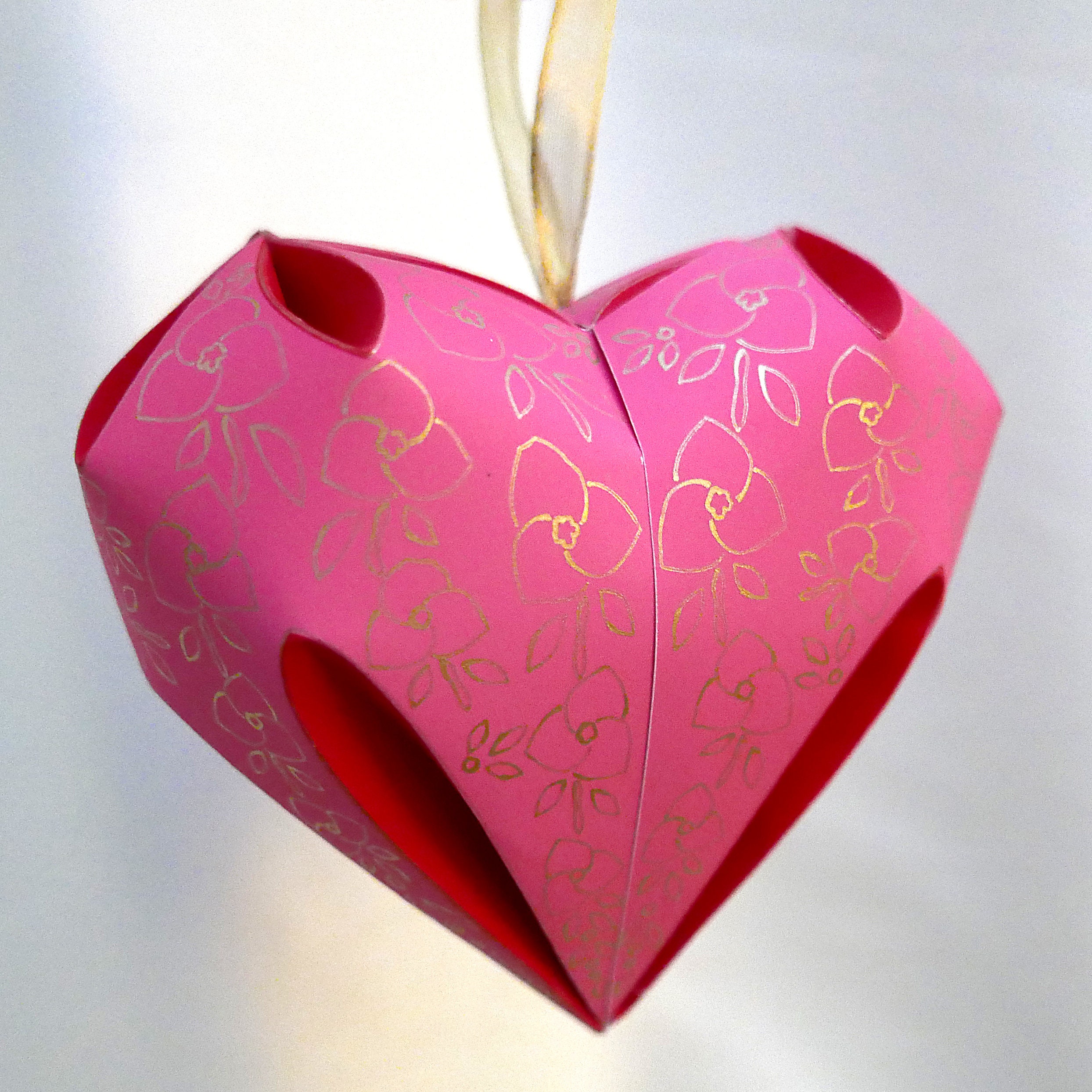 DIY 3D Paper Heart with Gold Blossoms, SVG &  PDF printable ...