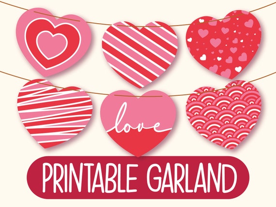 Printable Valentines Day Banner Printable Heart Garland Printable ...