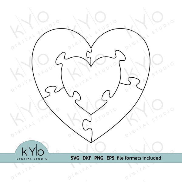 Heart in Heart Jigsaw Puzzle Templates AI EPS DXF SVG png files
