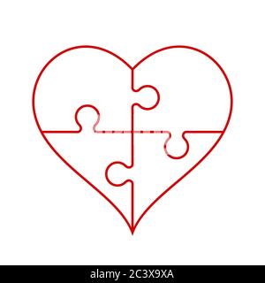 Heart outline in a shape of a puzzle on a white background. Four ...