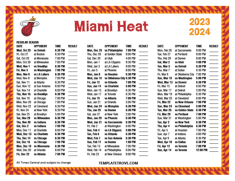 Printable 2023-2024 Miami Heat Schedule