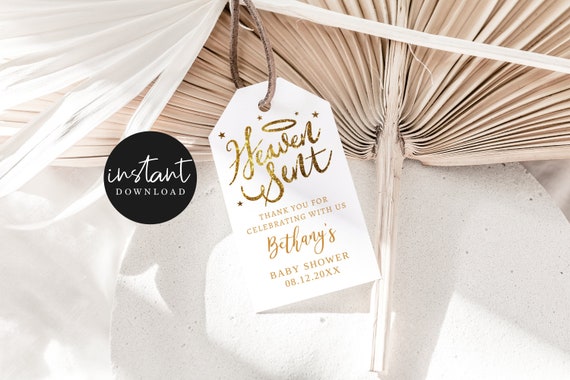 Printable Heaven Sent Theme Baby Shower Favor Tag, Instant ...