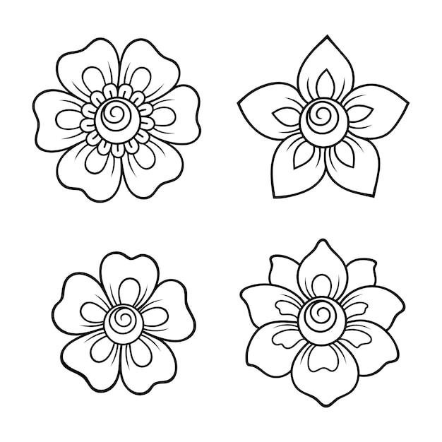 Premium Vector | Set of Mehndi flower pattern for Henna drawing ...
