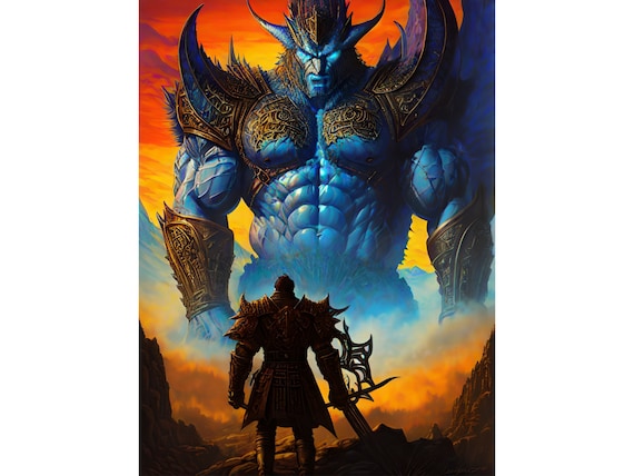 Giant Demon &  Hero, Fantasy, AI Artwork, Instant Download ...