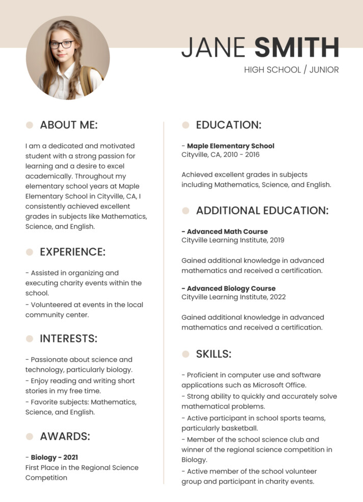 Resume for High School Students Free Google Docs Template - gdoc.io