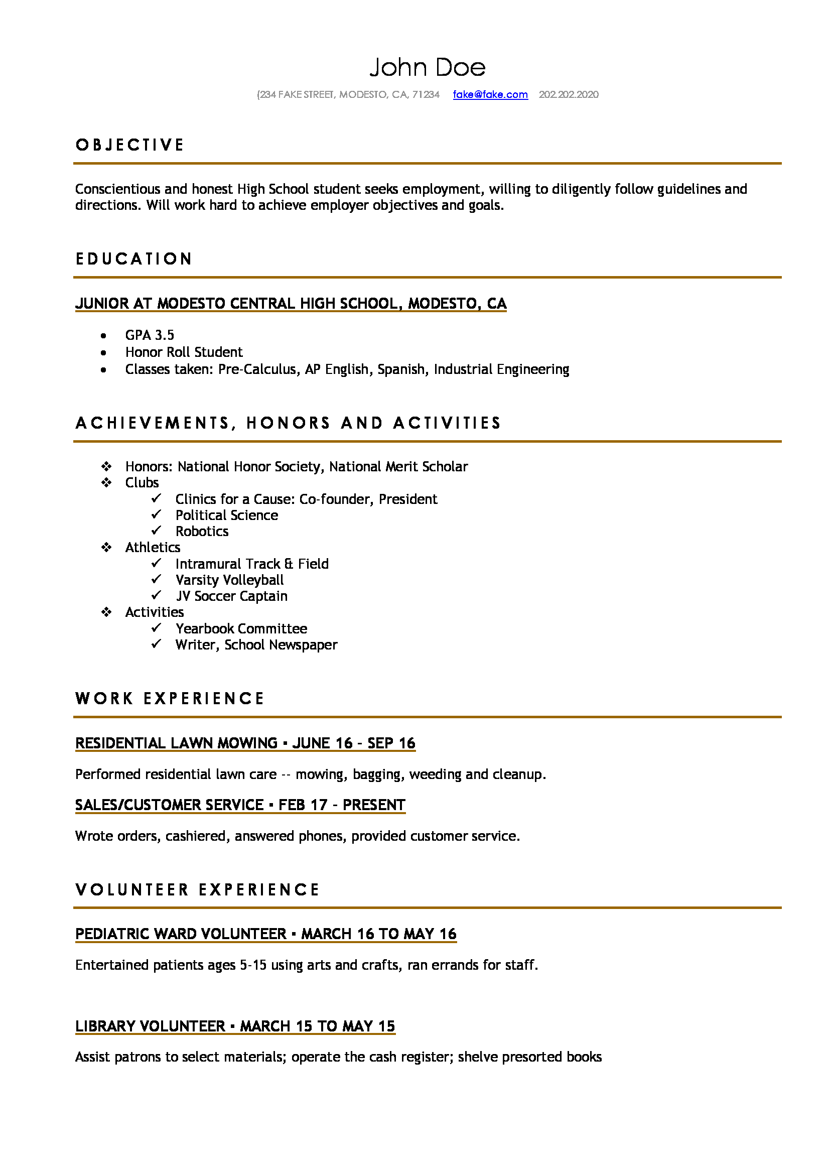 printable high school resume template