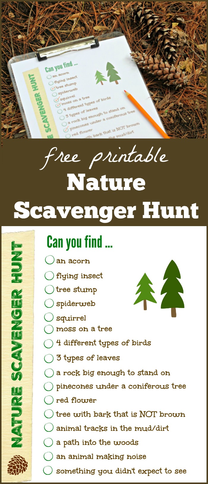 Nature Scavenger Hunt; Free Printable for Kids by Trish Sutton