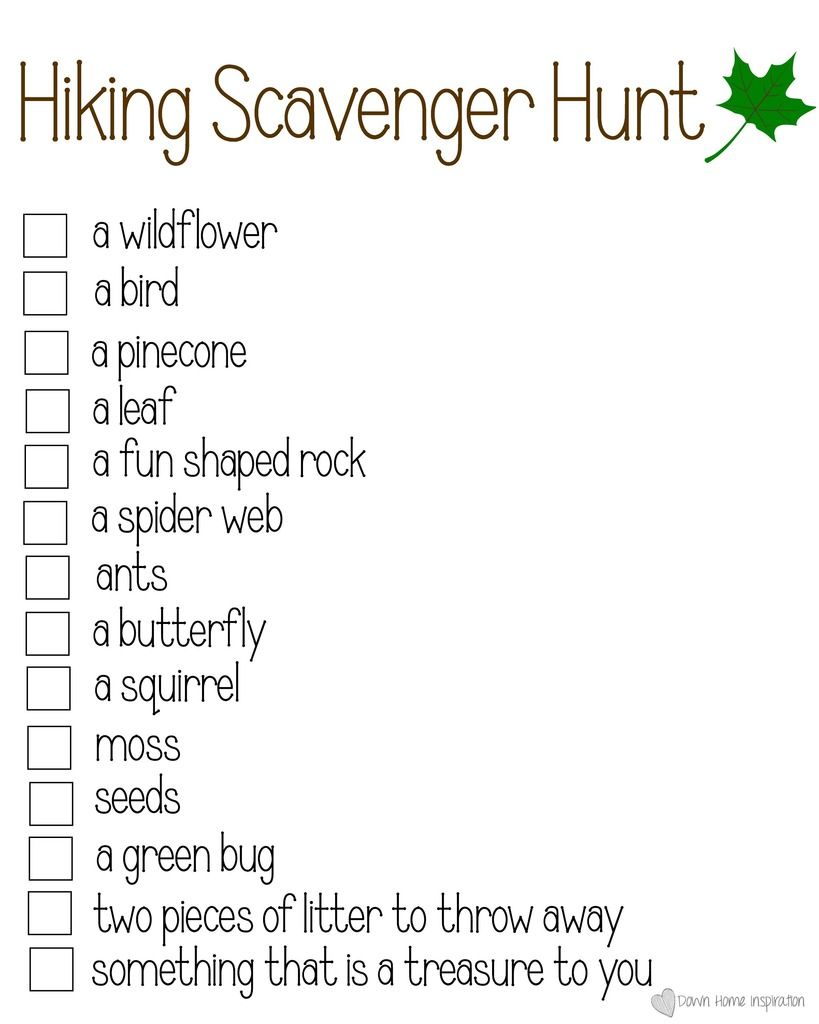 printable hiking scavenger hunt