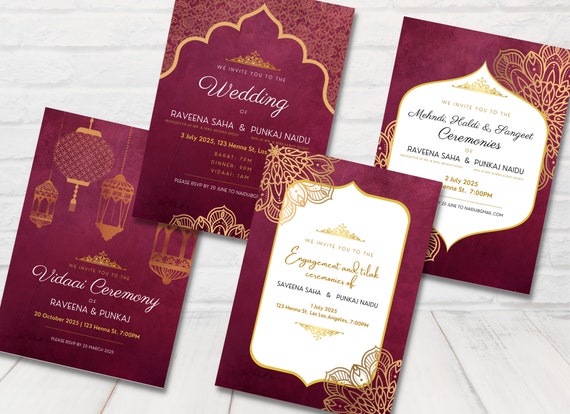 Printable Indian Wedding Invitation Sets, Hindu Wedding Invite ...