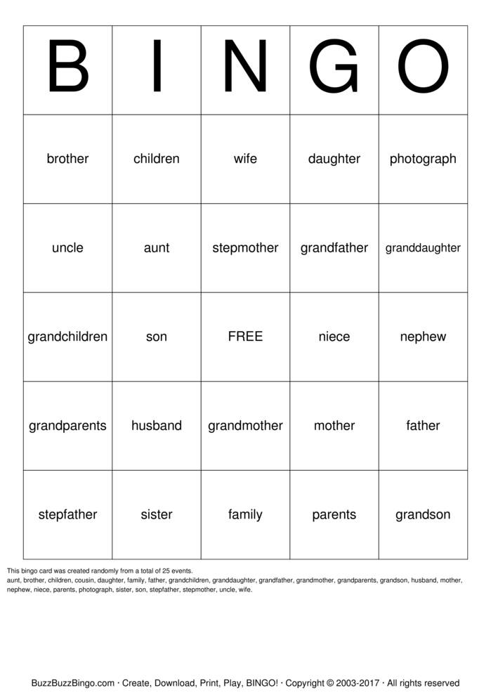 Family Bingo Cards to Download, Print and Customize!