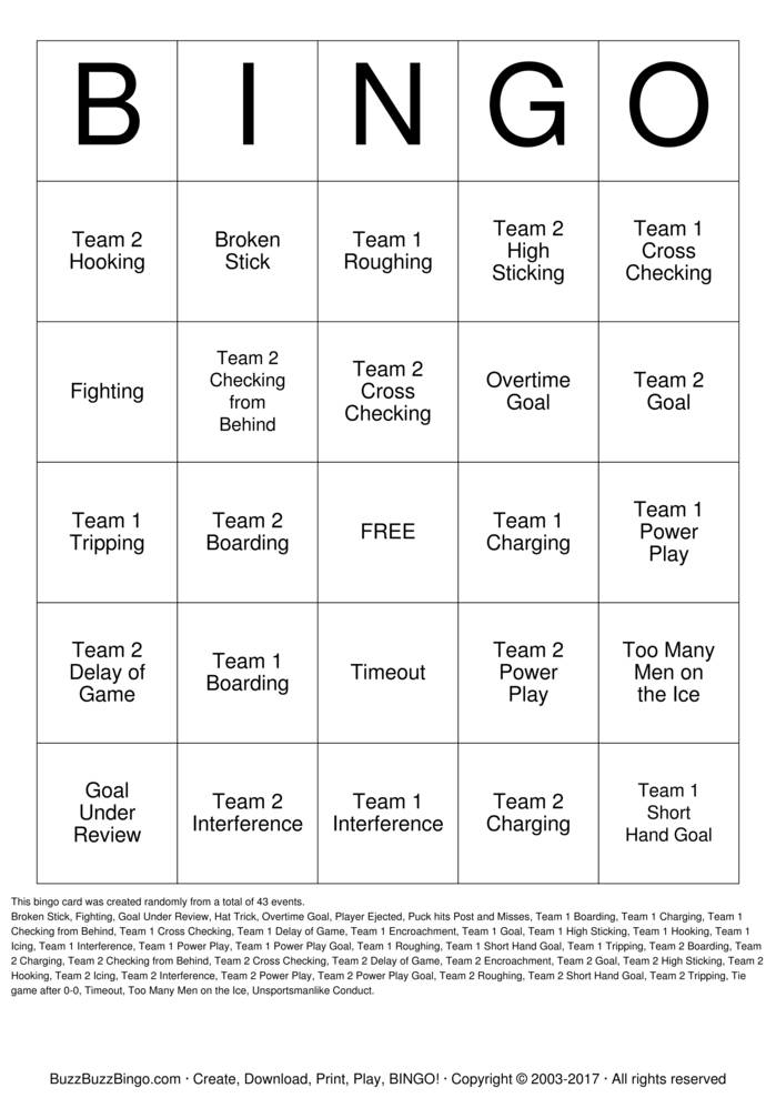 Hockey Bingo Cards to Download, Print and Customize!
