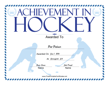Hockey Certificate Printable Certificate