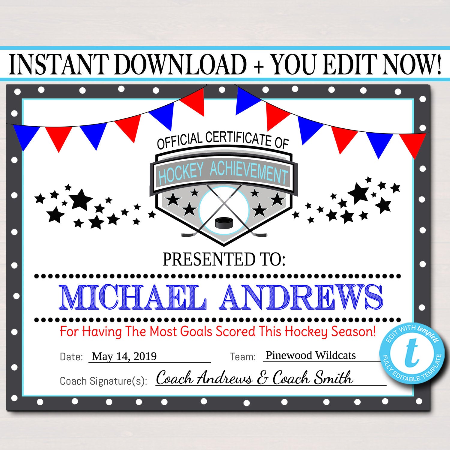 Hockey Award Certificates, , Team Hockey Awards, Hockey Party ...