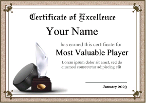 Ice Hockey Certificate Templates