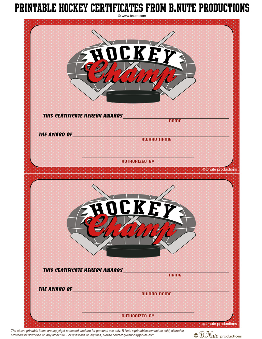 bnute productions: Free Printable Hockey Party Tags and Certificates